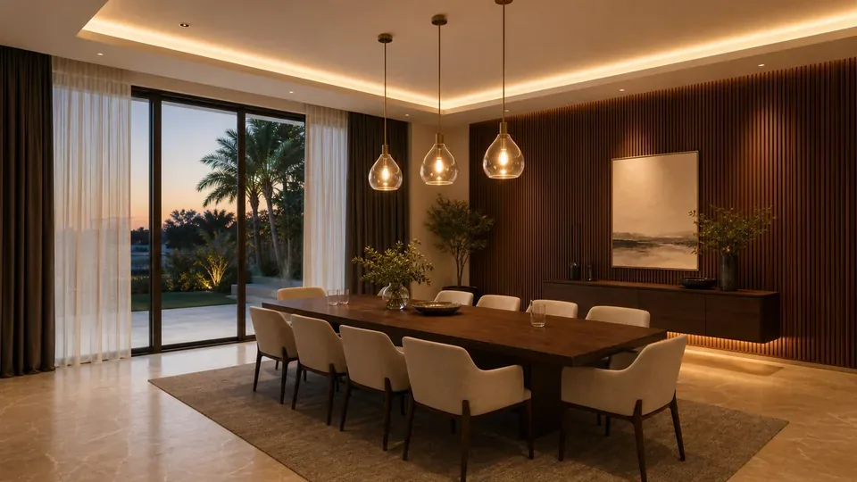 Luxury dining room in its warm welcome scene