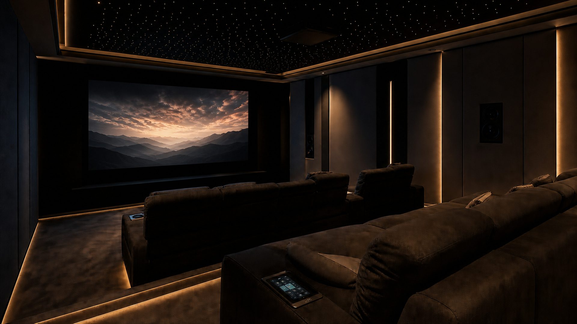 Private home theatre prepared for a movie