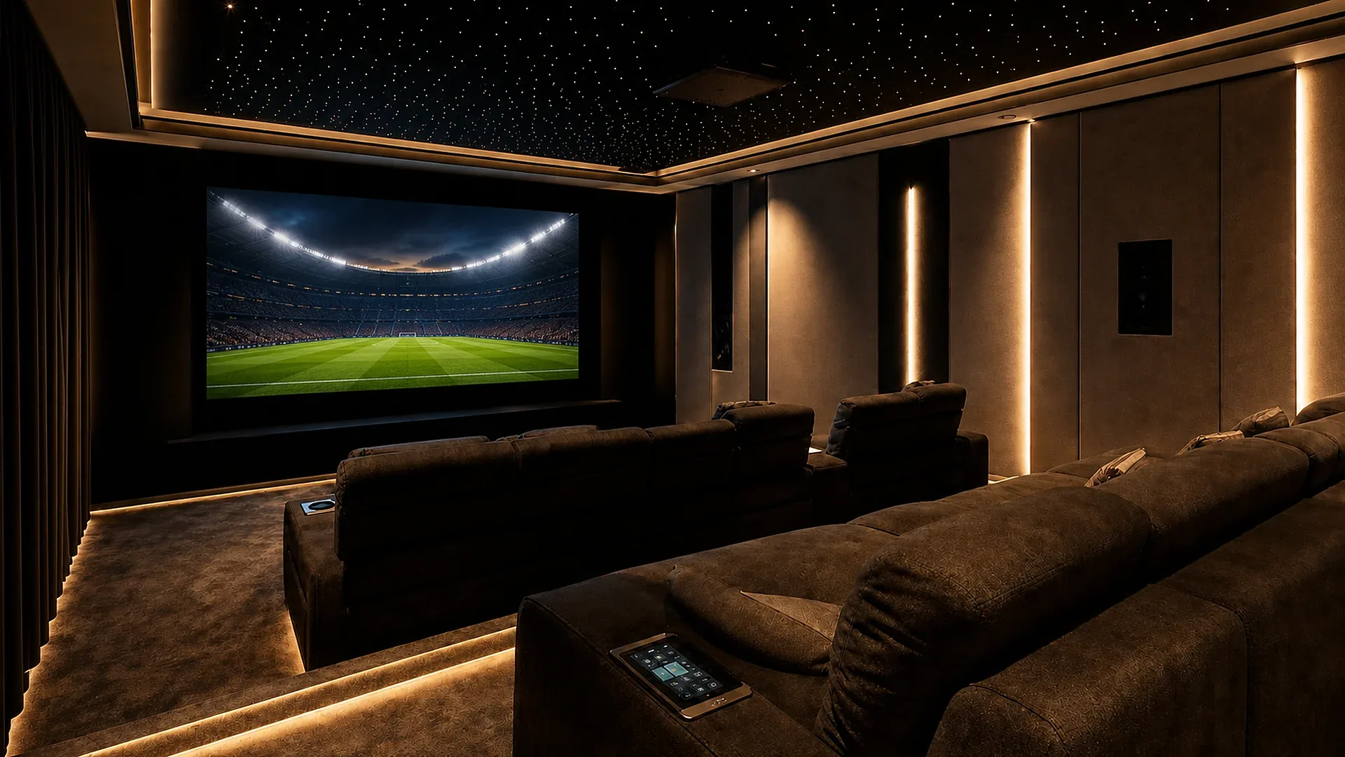 Private theatre set for a live sports screening
