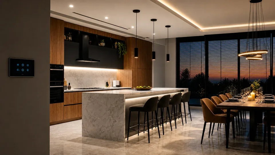 Automated luxury kitchen in Welcome mode