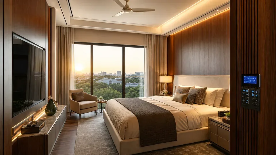 Automated master bedroom in Welcome mode